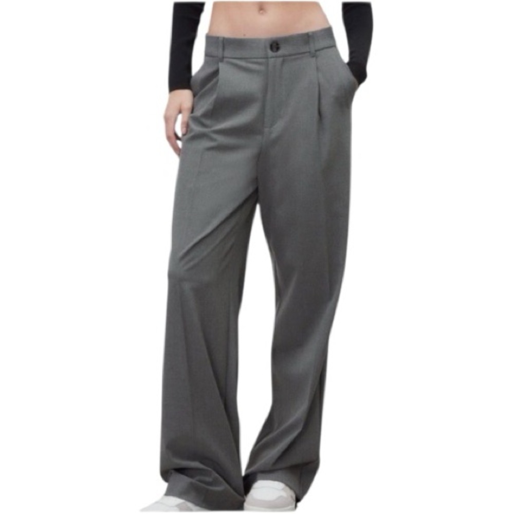 Zara (EUC) Wool Blend Gray Wide Leg Trousers Single Pleated Front Size Large